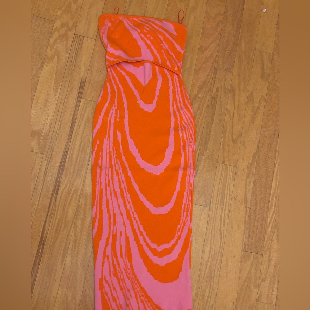 Fashion Nova Orange and Pink Strapless Bodycon Dress